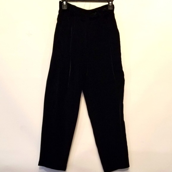 Vintage 90's Black Velvet Dress Pants High Waist Belt Loops Lined Size 6 - Picture 1 of 15